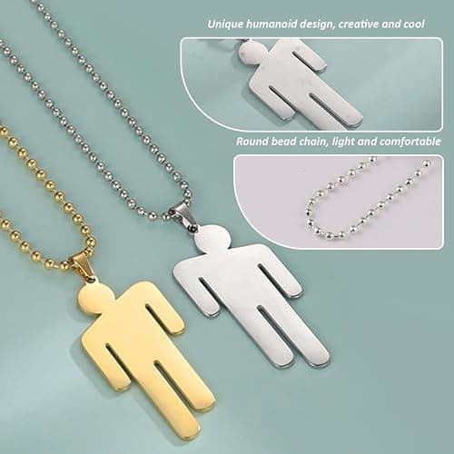 DUINIU 2 Pieces of Little People Necklaces, Stainless Steel Couple Pendant Necklaces, Chain Length of 60cm, Suitable for Valentine's Day, Christmas and Birthday Gifts Steel, Gold. thumbnail 3