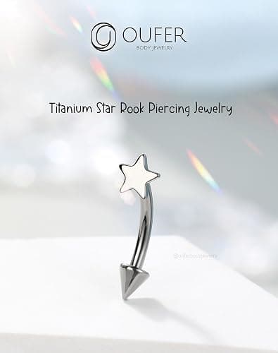 OUFER Rook Piercing Jewelry, G23 Solid Titanium Eyebrow Rings, Heart Vertical Labret Lip Jewelry, 16G Curved Barbells, Daith Rook Earrings for Women Men thumbnail 2