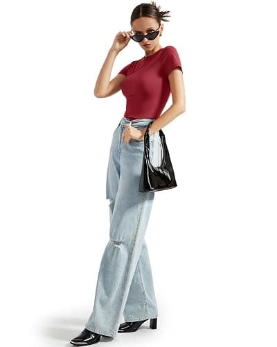 SUUKSESS Women Double Lined Fitted Basic Tee Crew Neck Short Sleeve Y2K Crop Top thumbnail 5