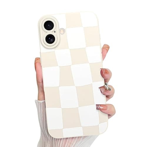 KANGHAR Compatible with iPhone 16 Case Checkered -White | Silicone Cute Pattern, Camera Protection Soft Slim Phone Case for Girls Women - Image 1