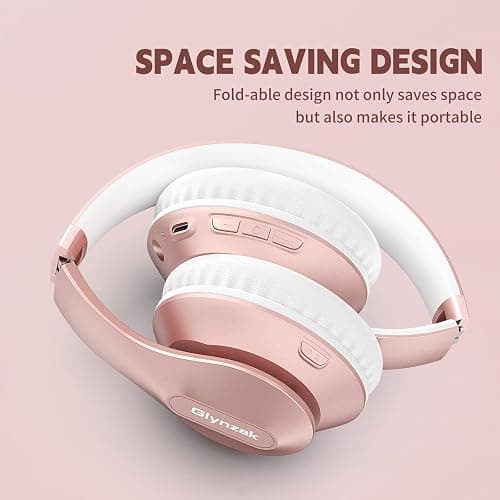 Glynzak Wireless Bluetooth Headphones Over Ear 65H Playtime HiFi Stereo Headset with Microphone and 6EQ Modes Foldable Bluetooth V5.3 Headphones for Travel Smartphone Computer Laptop Rose Gold thumbnail 8