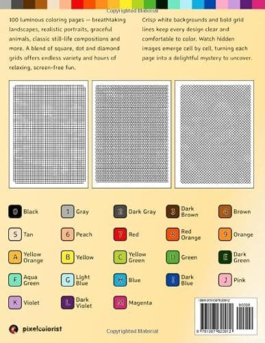 100 Color by Number Mysteries: White-Background Edition – A Coloring Book for Adults Relaxation and Wonder – Squares, Diamonds, Dots (Pixelcolorist Quest) thumbnail 2