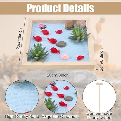 WEBEEDY Japanese Zen Garden Kit for Desk, Lotus Fish Pond Mini Sandbox Zen Sand Garden Desktop Meditation Accessories Gift for for Adult Home Room Office Decor,5.9 Inch/15 cm Round Tray thumbnail 3