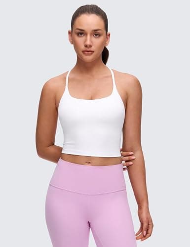 CRZ YOGA Butterluxe Twist Back Crop Tank Tops | Built in Bra, Light Support, Removable Pads, Yoga, Extremely Soft, Cut-Out Crossback, Longline Sports Bras for Women thumbnail 2