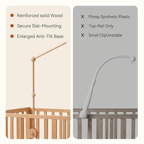 Crib Mobile Holder, HBM Wooden Mobile Arm & Hanger for Crib, Nursery Decor for Baby Girl Boy thumbnail 3