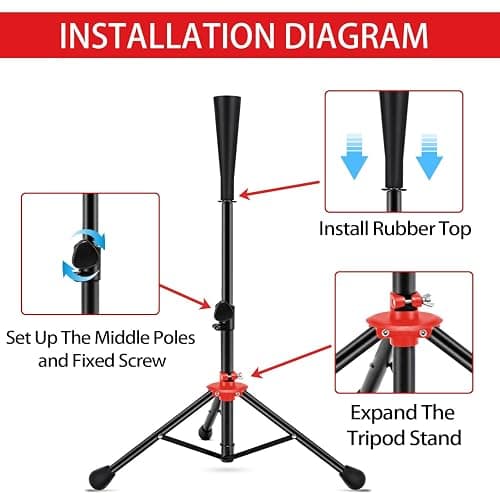 FDLS Baseball Batting tee for Adults and Youth Teens, Portable Tripod Stand Base Tee Easy Adjustable Height 26 to 39 inches for Hitting Training Practice, with Carrying Bag (Black and Rubber top) thumbnail 5