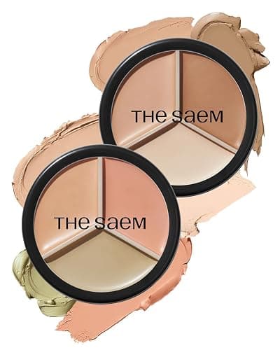 THESAEM Cover Perfection Triple Pot Concealer 2-Pack Set - 01 Correct Beige & 02 Contour Beige Bundle - 6-Color Multi Concealer Palette Kit - Korean Makeup with Sweet Almond Oil for Complete Coverage - Image 1