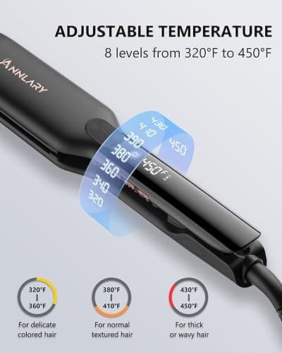 Annlary 1.75 Inch Hair Straightener, Professional Titanium Plate with Ceramic Coating Ionic Dual Voltage Flat Iron with Heat-Resistant Silicone, for Less Frizz, Shinier & Smoother Hair thumbnail 3