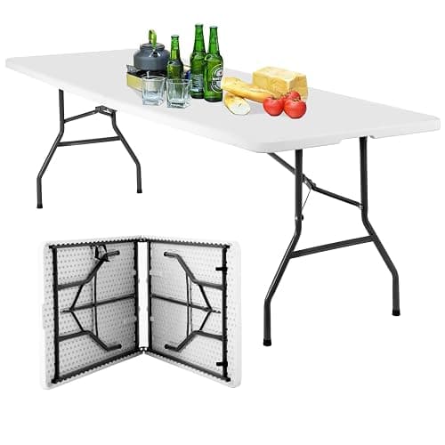 BestOffice 8FT Picnic Table Folding Table Camping Table Plastic Table Fold Up Table Lock for Party Event,White - Image 1