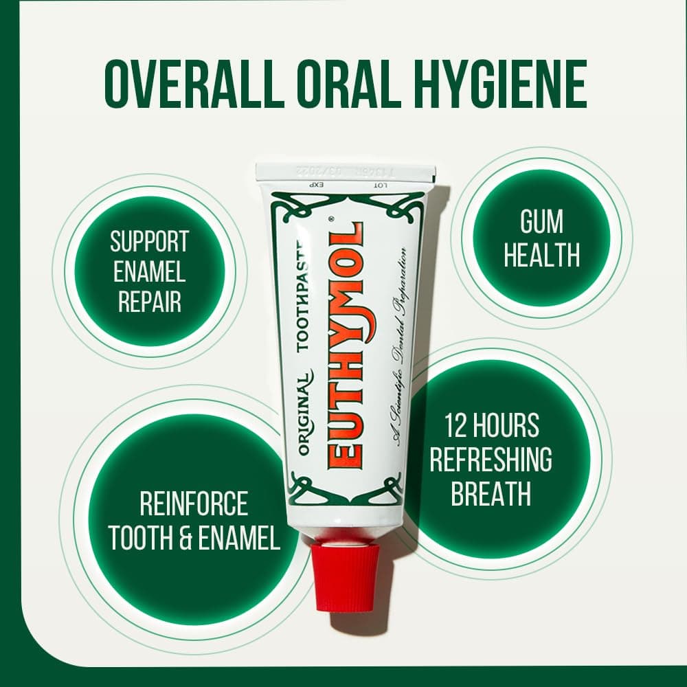Original Euthymol Toothpaste 75ml x 2, No Fluoride, Anti-Plaque, Antibacterial, Cavity Protection, Teeth Gums Clean Healthy, Cool Mint Freshener thumbnail 4