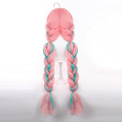 Servelove Game Pink Green Long Wig Braid Hair Characters Costume Wigs For Unisex Game Anime Role Play Halloween Christmas Party thumbnail 5