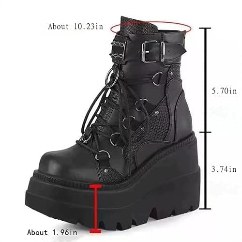NIGXWNS Women Wedge Ankle Boots Lace-Up Zip Round Toe High Heels Goth Combat Booties Chunky Heel Platform Motorcycle Boots thumbnail 6