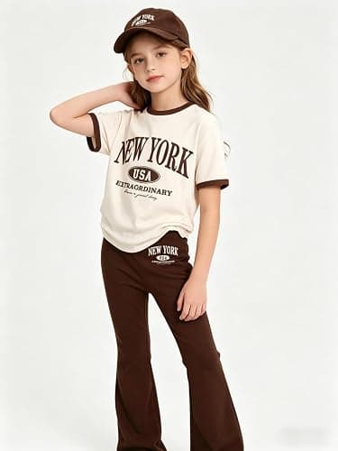 Klyatpxoen Size 6-12 Years Tween Girls Clothes 2PCS Sets Crop Tops & Flare Pants with Letter Print Summer Outfits thumbnail 5