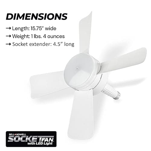 Bell+Howell Socket Breeze Modern Ceiling Fans with LED Lights, 10" LED E26/E27 Screw Base Mini Light Socket Fan with Cord for Bedroom, Living Room, Kitchen, Balcony thumbnail 4