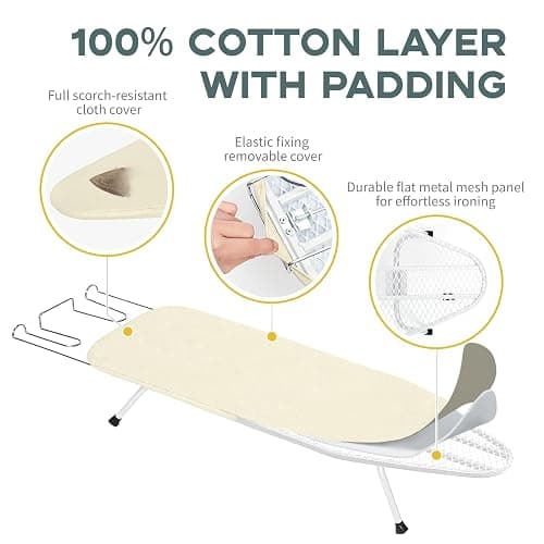 Metal Small Ironing Board Tabletop 31x12, RAINHOL Foldable Mini Iron Board | Countertop design with Cotton Cover and Pad, Portable and Compact for Travel, Dorms and Small Space thumbnail 3