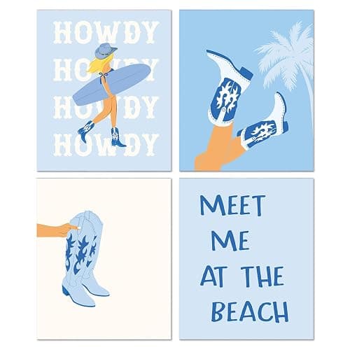 JWVK Western Coastal Cowgirl Beach Diamond Art Kits 4 Pack, Blue Ocean Howdy DIY Diamond Gem Painting Art Kits for Girls Kids Adults Beginners, Coastal Cowgirl Granddaughter Room Decor 10x11.8 Inch - Image 1