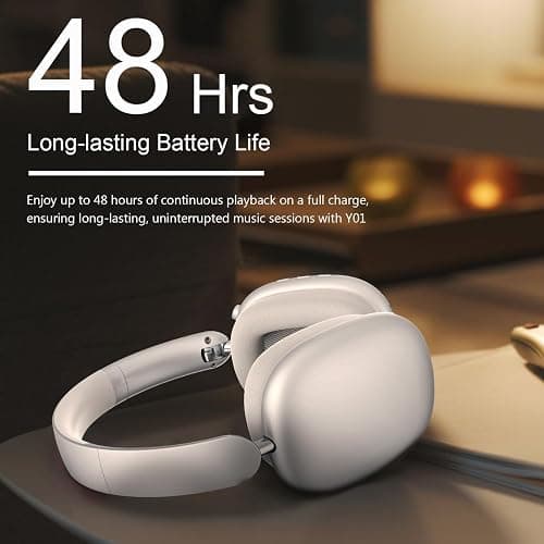 Wentronic Y01 Wireless Over Ear Headphones, Noise Canceling Bluetooth 5.3 Headphones with Microphones,Hi-Res Audio,48H Playtime,Foldable,Breathable Soft Earpads for iOS/Android/Samsung/PC-Silver thumbnail 7