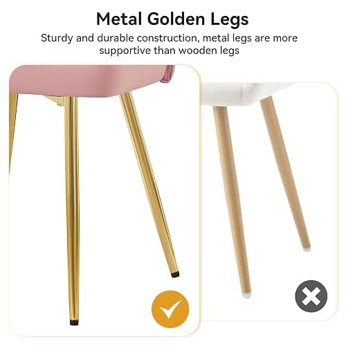 WUTUTUEE Velvet Vanity Chair, Modern Makeup Chair with Back Golden Legs, Small Cute Accent Chair for Vanity, Living Room, Bedroom, Pink thumbnail 5