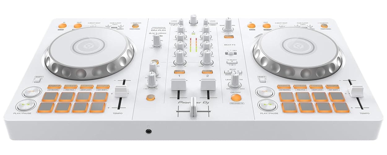 Pioneer DJ DDJ-FLX4 2-Channel DJ Controller - White Bundle with Laptop Stand, Headphones, and Austin Bazaar Polishing Cloth thumbnail 4