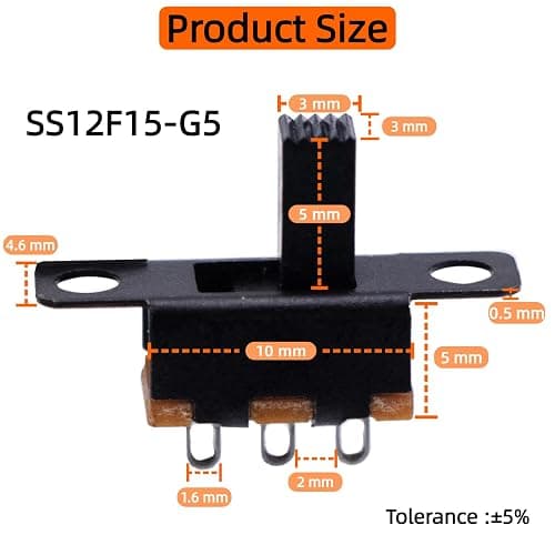 EGSCST 150PCS Micro Mini Slide Switch SPDT 1p2t Toggle Switches 2 Position 3 Pin On-Off Dip Vertical Panel Mount High Knob for Arduino PCB Breadboard and Electronic Project - SS12F15 5mm DC 50V 0.5A thumbnail 2