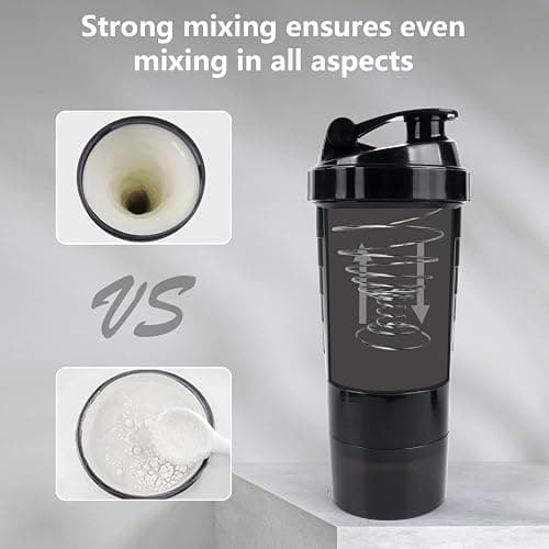 XTK Shaker Bottle 16OZ Protein Shaker Bottles with Mix Ball Sports Water Bottle Leak Proof GYM Cup for Protein Mixes with Powder Storage & Pill Organizer, Ideal for Pre Workout,BPA Free(black) - BLACK thumbnail 5