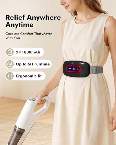 Portable Cordless Menstrual Heating Pad with 4 Heat Levels and 4 Massage Modes,Electric, Fast Large Heating Belly Wrap Belt (Black) thumbnail 6