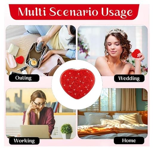 mpowtech Red Heart Shaped Compact Mirror for Purse,1x/2x Magnification Cute Travel Mirror with Glitter,2.76 inch Double-Sided Mini Folding Mirror,Small Pocket Mirror for Gift,Travel Essentials thumbnail 6