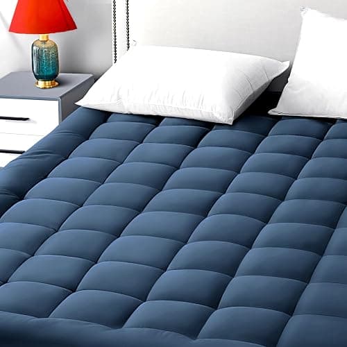 EASELAND Twin Size Mattress Pad Pillow Top Mattress Cover Quilted Fitted Mattress Protector Single 8-21" Deep Pocket Cooling Mattress Topper (39x75 Inches, Dark Blue) - Image 1