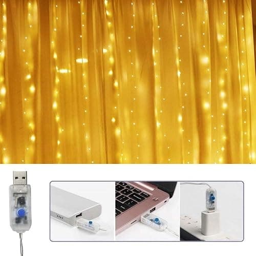 New Fairy Curtain Lights for Bedroom 300 LED, Jezoll Christmas String Lights USB Plug in 8 Modes Wall Hanging Twinkle with Remote Control for Wedding Party Backdrop Decor Warm White (9.8x9.8FT) thumbnail 3