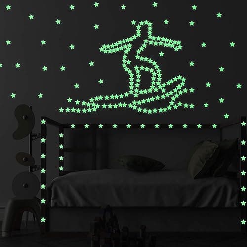 AM AMAONM 100 Pcs Yellow Glow in The Dark Luminous Stars Fluorescent Noctilucent Plastic Wall Stickers Murals Decals for Home Art Decor Ceiling Wall Decorate Kids Babys Bedroom Room Decorations - Yellow thumbnail 5