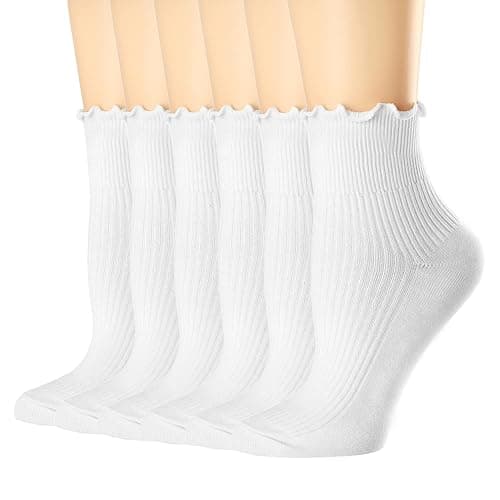 2. Mcool Mary Womens Ruffle Socks, Cute Ankle Winter Warm Knit Cotton Frilly Sock 6 Pack - Image 1