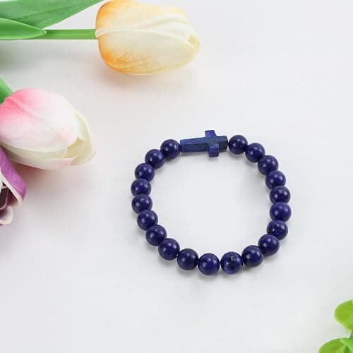 DUQGUHO Cross Bracelet for Women Healing Crystal Bracelet Natural Gemstone Crystal Bracelet Religious Christian Bracelet 8mm Stretch Beaded Bracelet Christian Gifts for Women Men thumbnail 3