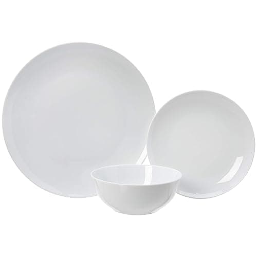 Amazon Basics 18-Piece Kitchen Dinnerware Set, Plates, Dishes, Bowls, Service for 6, White Porcelain Coupe - White Porcelain Coupe thumbnail 4