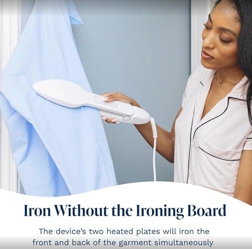 Nori Press Travel Steam Iron - Handheld Iron With Optional Steam Feature - No Ironing Board Required - Easy to Use w/ 6 Fabric Settings - Removes Wrinkles - User Manual Included -White thumbnail 2