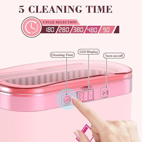 LifeBasis Ultrasonic Jewelry Cleaner, 17 OZ Ultrasonic Cleaner with 42kHz, Portable Jewelry Cleaner with 5 Cleaning Timer and Watch Holder for Jewelry Eyeglasses Watches Gold - Pink thumbnail 3