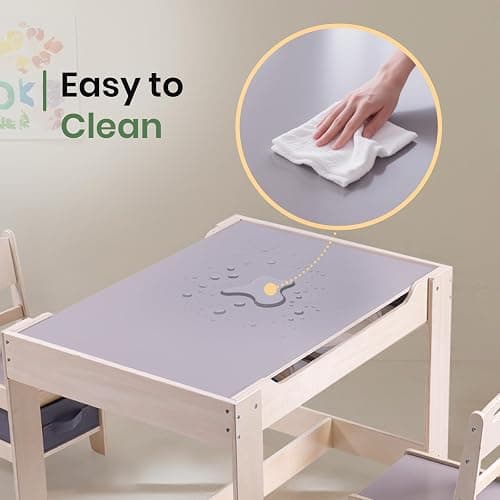 Rinnebbit 4 in 1 Toddler Table and Chair Set, Wood Kids Activity Play with Toy Storage, 2 Drawers, Detachable Tabletop for Crafting, Reading, Dining, Sensory Table w/Bins for Home, Nursery (Natural) thumbnail 7