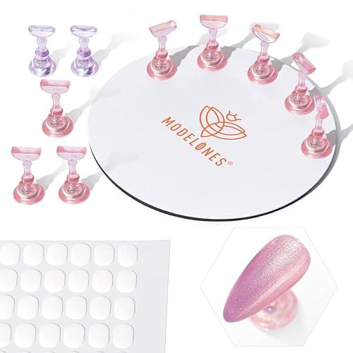 Modelones Nail Stand Set, Magnetic Nail Stands for Press ons False Nail Tips Practice Acrylic Holder with 200pcs Sticky Tabs Strong Metal Base Painting Display DIY & Salon Use Beginner Supplies - Image 1