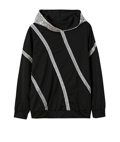 xxxiticat Women's Shiny Sequin Hooded Sweatshirt Long Sleeve Casual Bling Sparkly Striped Color Block Pullover Hoodies thumbnail 3