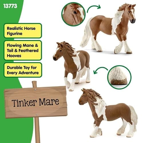 Schleich Farm World Realistic Tinker Mare Horse Figurine - Highly Detailed and Durable Farm Animal Toy, Fun and Educational Play for Boys and Girls, Gift for Kids Ages 3+ thumbnail 5