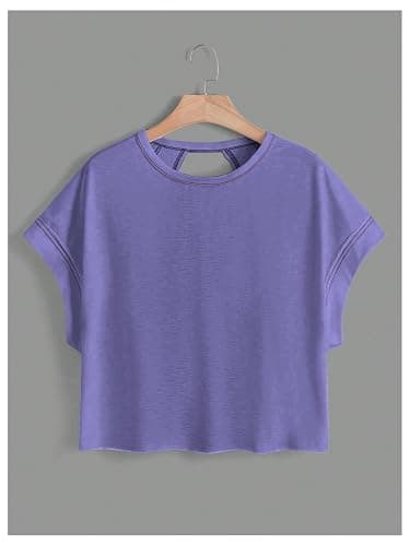 SOLY HUX Women Open Back Tops Workout Backless Tee Casual Athletic Shirts Short Sleeve Oversized Gym T Shirt thumbnail 2