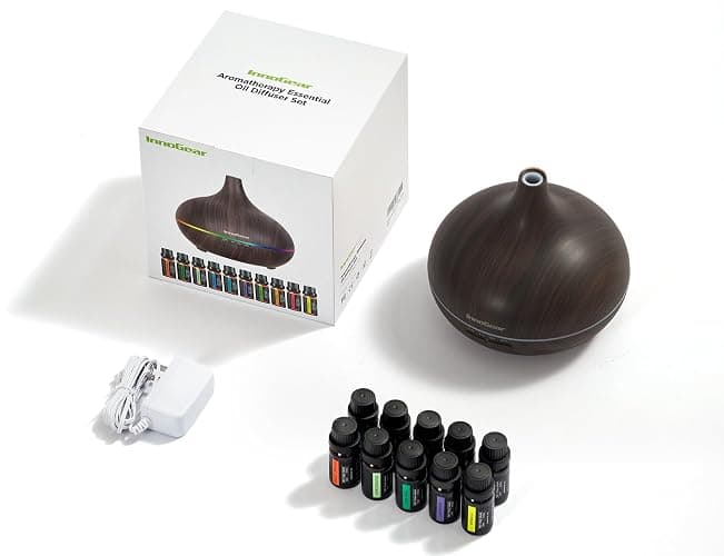 InnoGear Aromatherapy Diffuser & 10 Essential Oils Set, 400ml Diffuser Ultrasonic Diffuser Cool Mist Humidifier with 4 Timers 7 Colors Light Waterless Auto Off for Large Room Office, Dark Wood Grain thumbnail 5