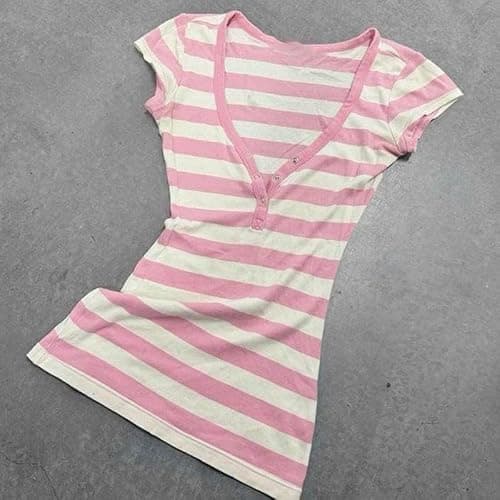 Y2k Grunge Striped Shirts Women Teen Girls Fitted Emo Goth Top 2000s Clothing Vintage Tees Mcbling Streetwear thumbnail 7