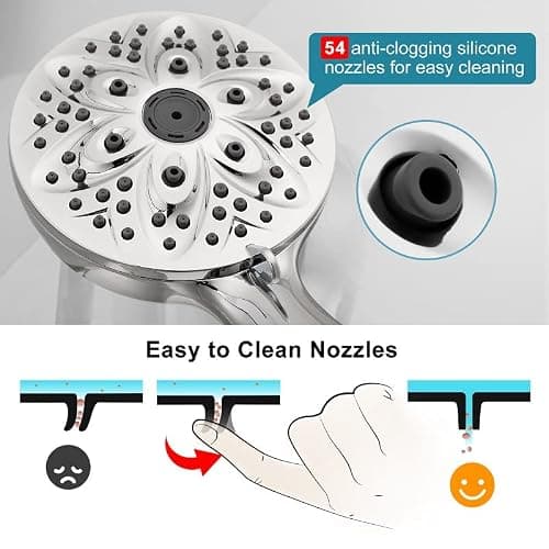 6-Setting Shower Head with Handheld, JDO High Pressure Hand held Shower Head, 4.7 Inch Chrome Detachable Showerhead Set with 59 Inch Stainless Steel Hose and Adjustable Showerhead Holder thumbnail 6