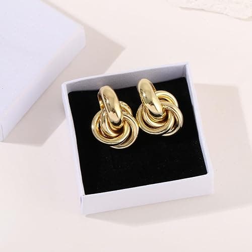 14K Gold Plated Knot Earrings for Women Gold Silver Earrings Heart Link Drop Dangle Earring Chunky Golden Knotted Statement Jewelry thumbnail 7