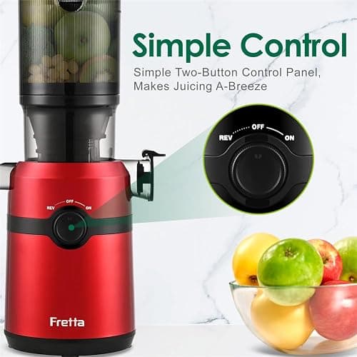 Fretta Cold Press Juicer Machines with 4.25" Large Feed Chute,Fit Whole Fruits & Vegetables Easy Clean Self Feeding,High Juice Yield,Tritan PCTG BPA-Free(Red) thumbnail 6