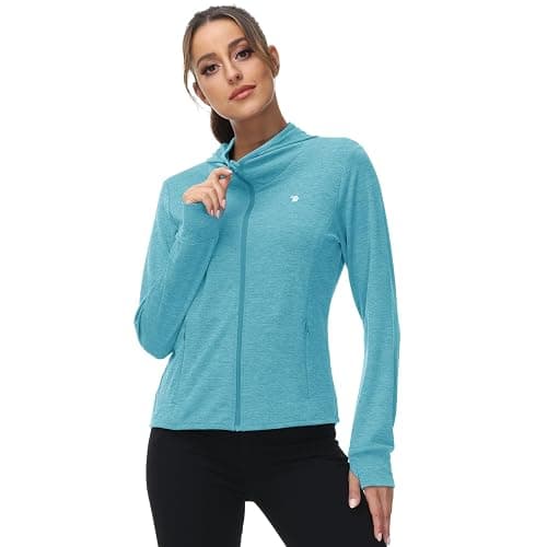 donhobo Damen Laufjacke Sportjacke Trainingsjacke Langarm Fitness Yoga Jacke Leicht Atmungsaktive Full Zip Sweatjacke mit Taschen Daumenloch - XS - Himmelblau thumbnail 4