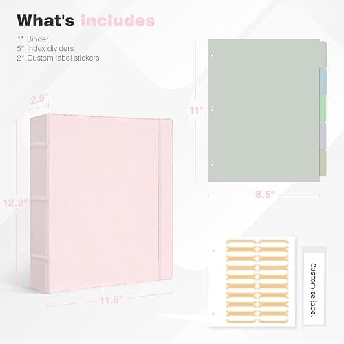 Ospelelf Vintage Hardcover 3 Ring 2 inch Leather Binder, Professional Binders Organizer Suitable for Letter Size, Binder Dividers with Tabs, Rose Pink - Pink - 2 Inch thumbnail 2