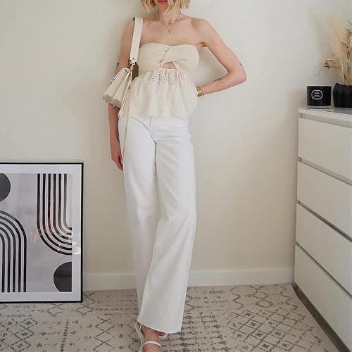 MISSACTIVER Women Twist Knot Knit Bandeau Tube Top Embroidery Strapless Off Shoulder Backless Hollow Crop Tank Corset Top thumbnail 6