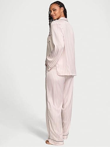 Victoria's Secret Satin Pajama Set, Long Sleeve Button Down Shirt & Pants, Sleepwear for Women (XS-XXL) - Small - Pink Iconic Stripe (New Look) thumbnail 3