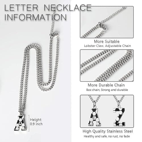 AIAINAGI Initial A-Z Letter Soccer Necklace for Men - Charm Pendant With Stainless Steel Silver Chain 22inch - Personalized Gift thumbnail 3